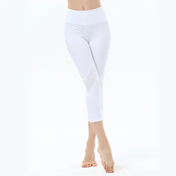Newly Sexy Women Yoga Leggings Capri Pants Leggings Sport Fitness Gym High Waist Mesh 3/4 Trousers 4