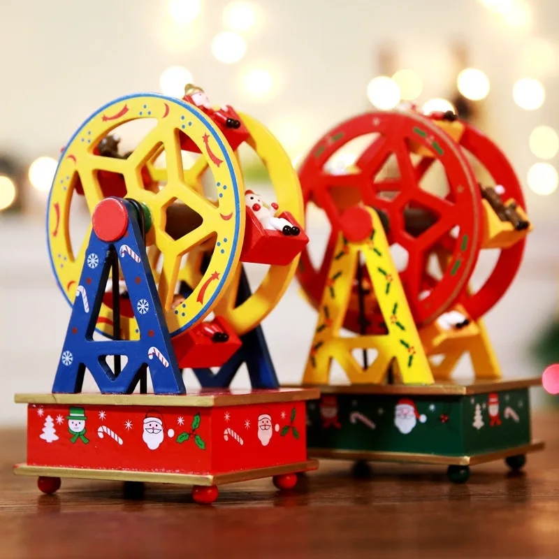 

2020 New Christmas Music Box Wooden Music Box Christmas Gift Carousel New Year's Gift for Children Desktop Decoration Two Models