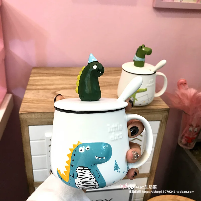 Мультфильм милый крокодил динозавр 3D кофейная кружка с крышкой и ложкой для