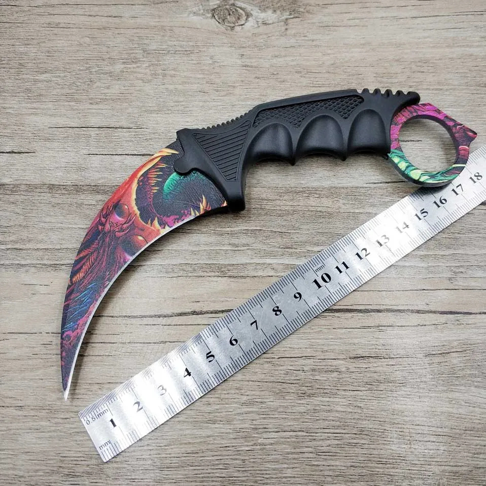 CS GO коготь счетчика удара Karambit нож шеи нож с оболочкой зуб тигра настоящая игра нож Радуга Кемпинг Фиксированное Лезвие Нож - Цвет: Rage Beast