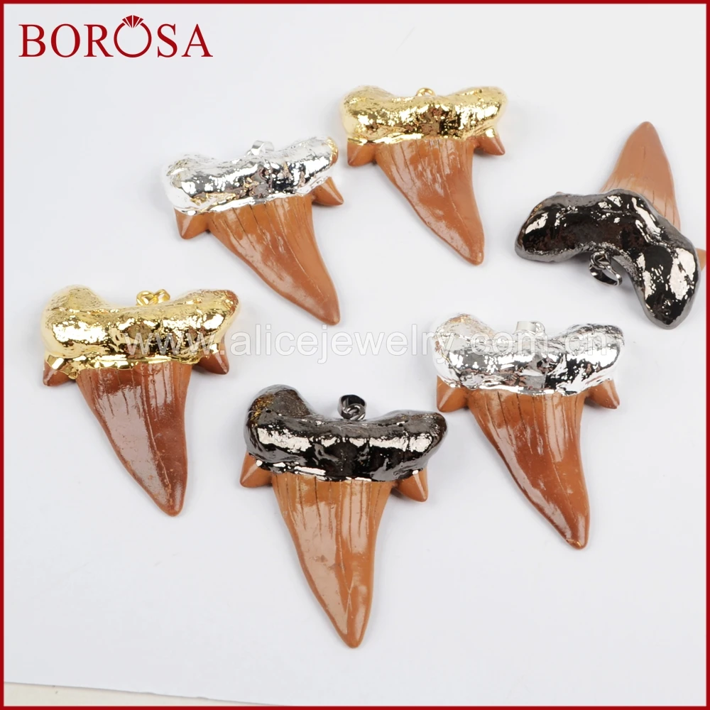 BOROSA 1 шт золотой/черный/серебряный цвет коричневая Смола Акула подвеска зуб Бусы