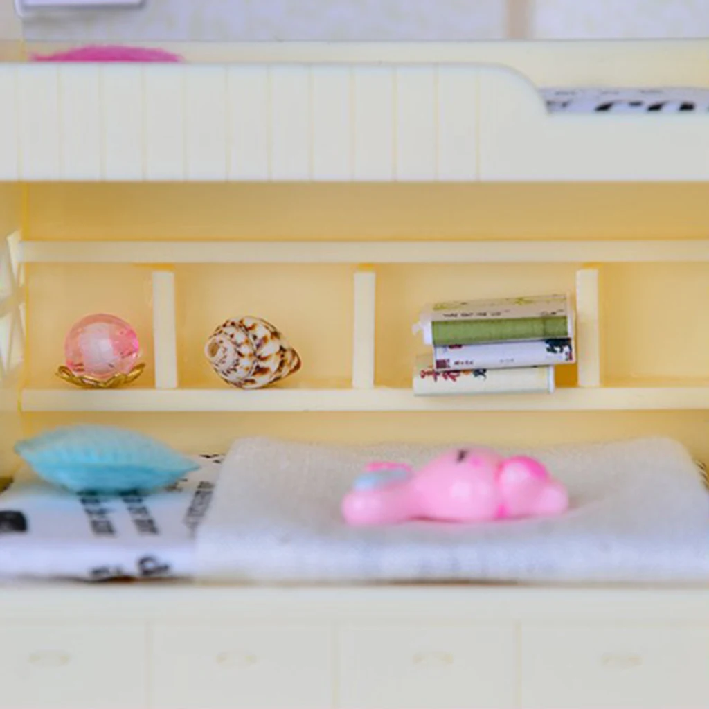 Dollhouse Bedroom Furniture Accessories White Bunk Bed with Stairs, Kids DIY Assembly Hands-on Toy Birthday Gift
