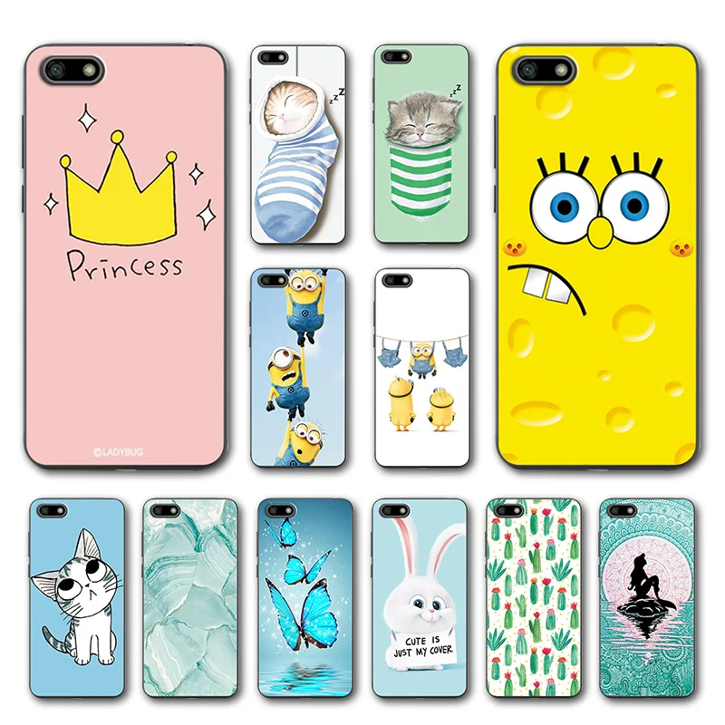 

Phone Bags For Huawei Honor 7A Case Cover 5.45" Various Animal Cat Dark Silicone Case For Huawei Honor 7A DUA-L22 Russia Version