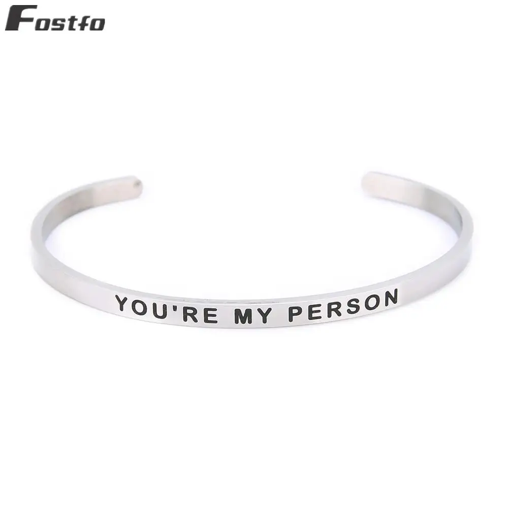 Fostfo 4 мм YOU'RE MY PERSON нержавеющая сталь положительный вдохновляющий персонализированный браслет с мантрой браслет для влюбленных подарки - Окраска металла: silver 01