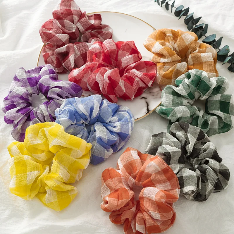 

New Large Circle Retro Style Elastic Hair Bands Color Spring and Summer Bright Color Plaid Hair Bands Women Hair Accessories