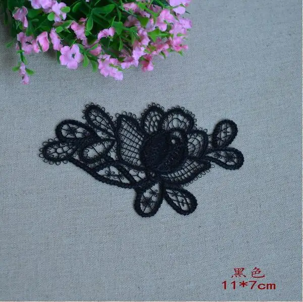 

6 Pieces 11*7cm Black Pink Flower Embroidery Lace Appliqued Fabric Jacquard Ribbon Lace Fabric Sewing Trims