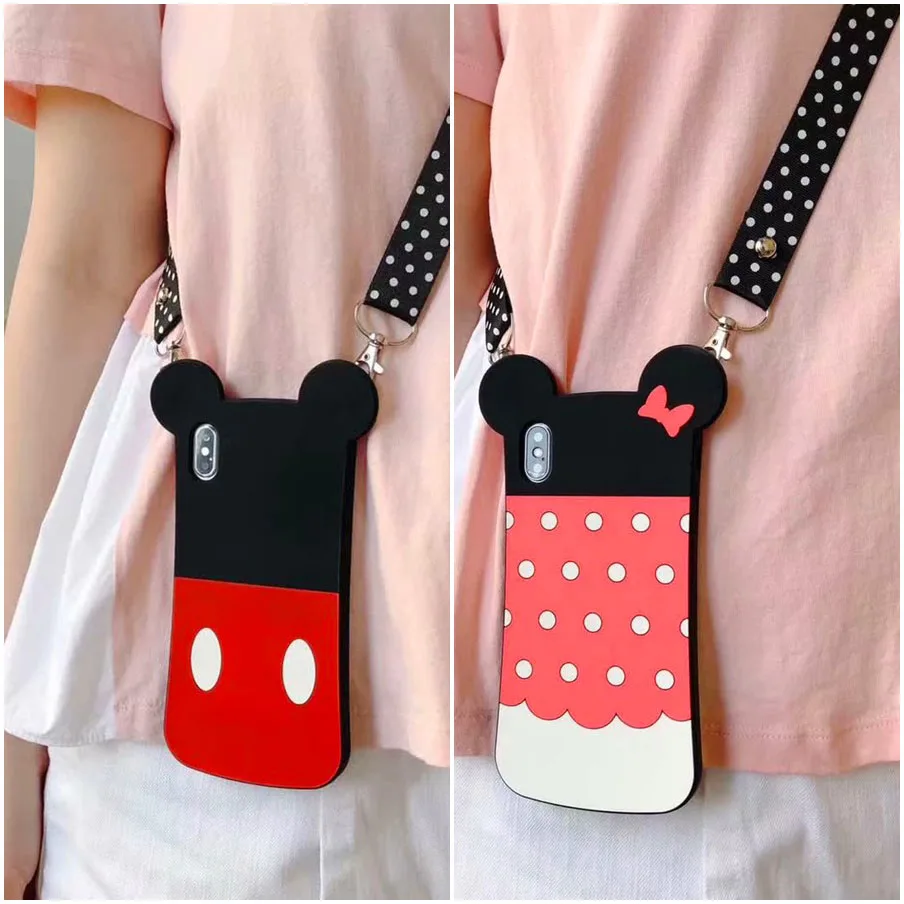 

Mickey Minnie cute silicone case for iphone XS XR XS MAS X cases Soft Back Cover For iphone 7 8 Plus 6s 6plus Gifts with lanyard