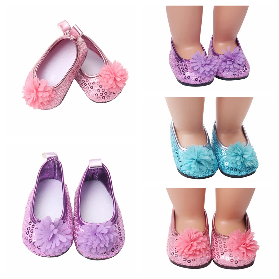 

Sequins Flower Pink/Purple/Blue Doll Shoes Girl Gift 18 Inch 45cm girl doll 7cm Doll Shoes Mini Shoes For 43cm Doll