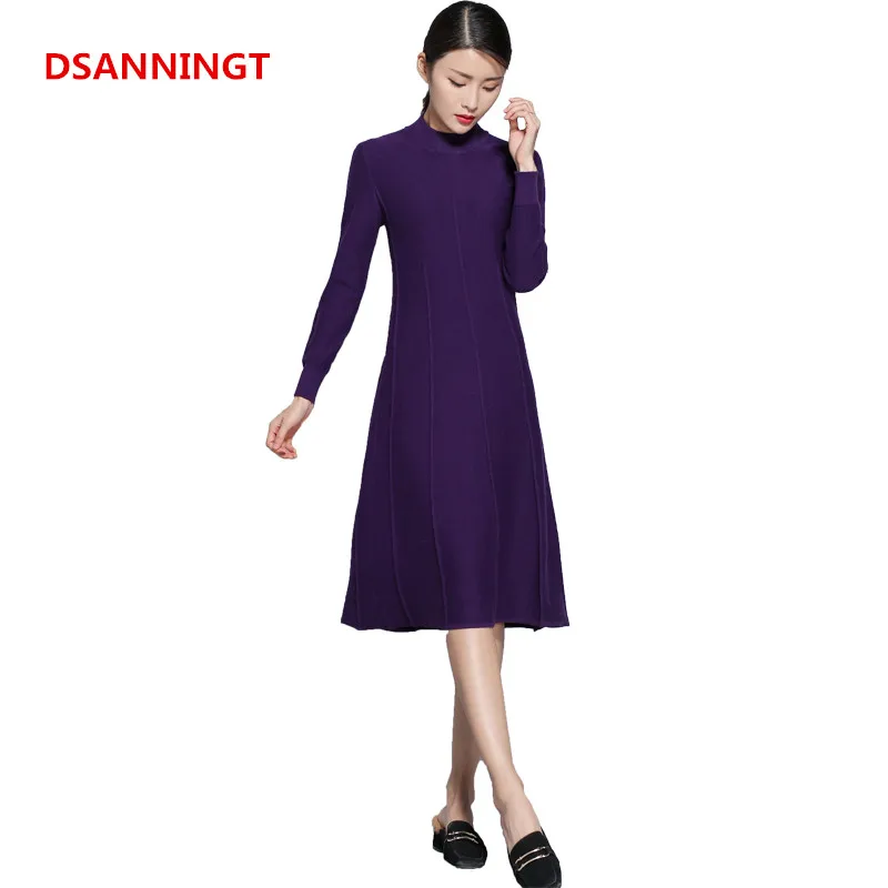 Goedkoop 2018 vrouwen Kasjmier Gemengd Jurk Ronde Hals Lange Trui Trui Trui Lange Mouwen Retro vrouwen Herfst En Winter jurken