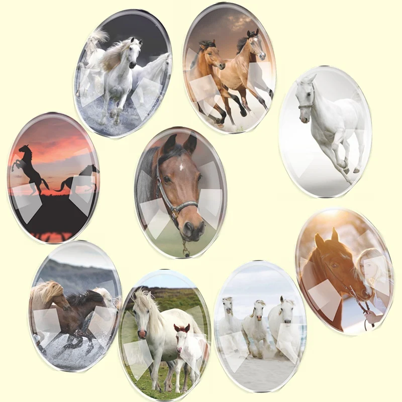 

Handmade Glass Mix Size Oval Mixed Horses Flatback Cameo Cabochon Domed DIY Jewelry Charm Photo Pendant Setting