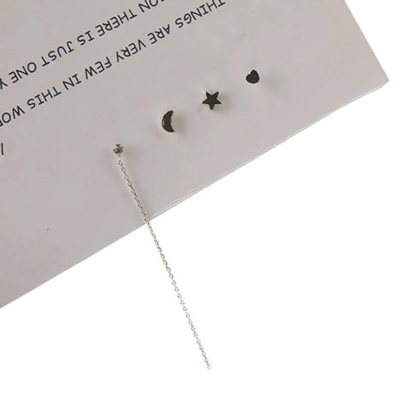 4 шт./компл. Мини в виде звезды луны сердца длинная цепь кисточкой S925 стерлингового серебра, серьги со шпилькой, для Для женщин девочек-гостей на свадьбе, свадебные украшения