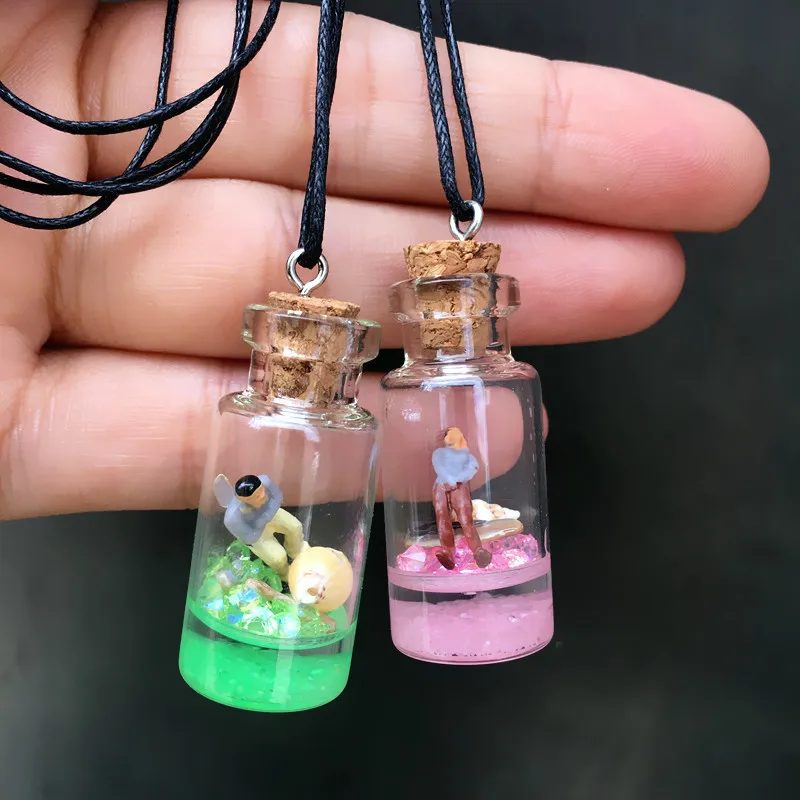 

Creative Make A Wish Colorful Glass Bottel Pendant Necklace Funny Letter Human Necklace for Woman Girl Valentine's Day Gift