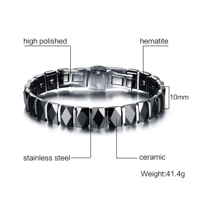 Мужские браслеты, граненый черный керамический браслет из нержавеющей стали для мужчин, панк-терапия, магнитный браслет, браслет Pulseira braslet