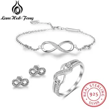 925 plata esterlina infinito amor Joyería fina Sets mujeres zirconia anillo pulseras Pendientes joyería nupcial conjunto (LAM Hub FONG)