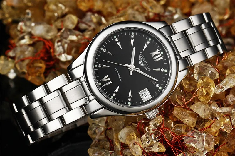 Womens Watches GUANQIN Date Luminous Rainstone Automatic Watch Waterproof Mechanical Watch Brand Luxury Stainless Steel Back (16)