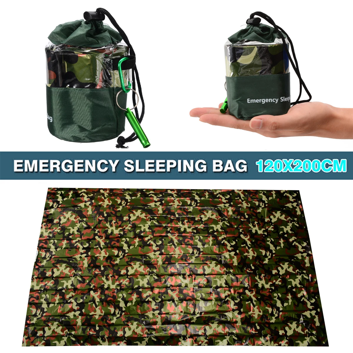 High Quality Camouflage Waterproof Emergency Thermal Camping Survival Sleeping Bag PE Aluminized Film Outdoor Camping Bag