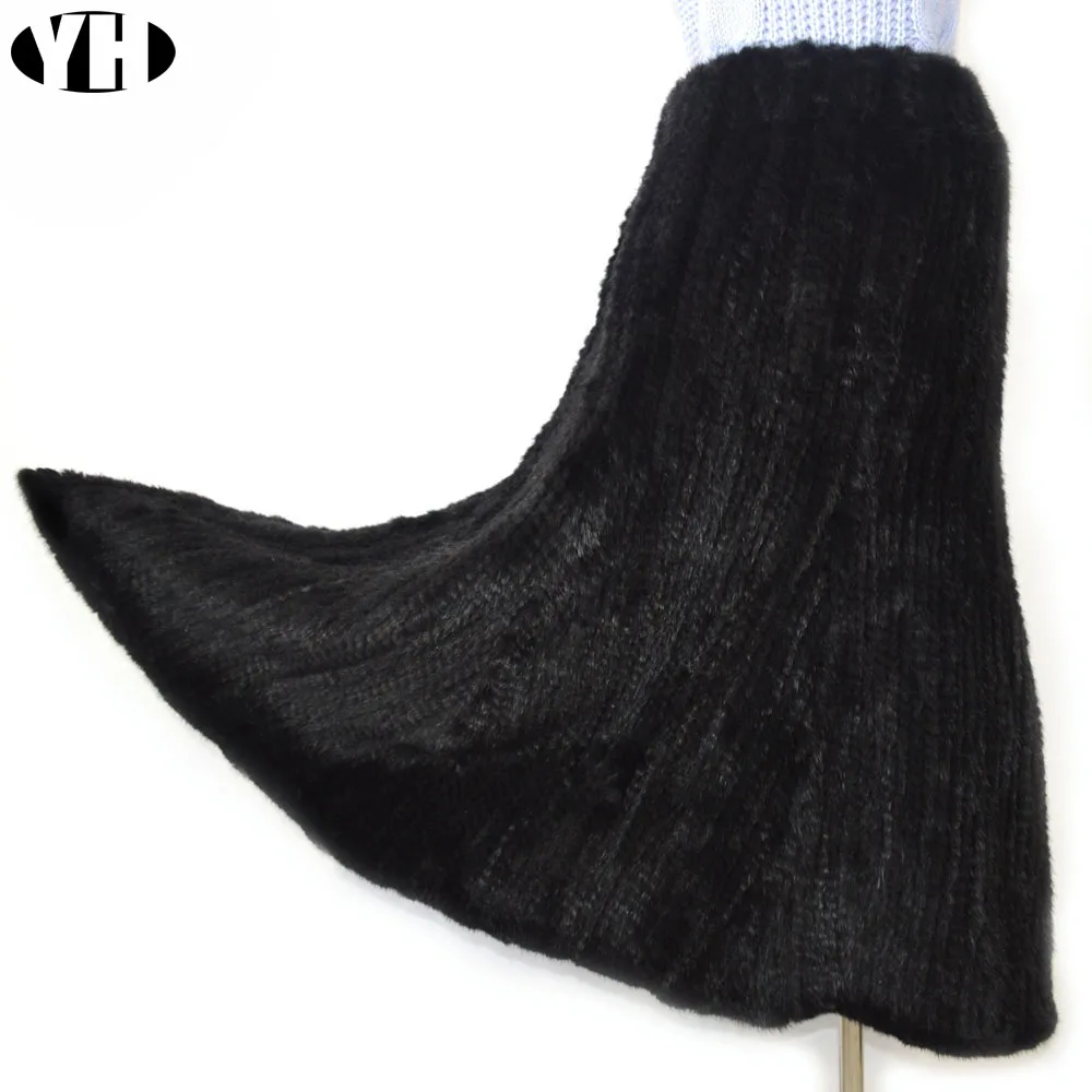 

Winter autumn women real knitted mink fur skirt new design lady elegant genuine fur petticoat handmade