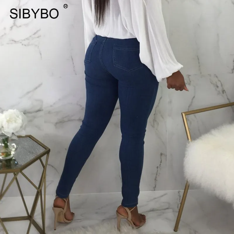 Sibybo Autumn Sexy Elastic Bodycon Jeans Women High Waist Button Pencil Pants Legging 2018 Female Casual Bandage Denim Trousers Sibybo Autumn Sexy Elastic Bodycon Jeans Women High Waist Button Pencil Pants Legging 2018 Female Casual Bandage Denim Trousers