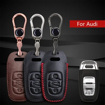 

New! Genuine Leather Car Emblem Key Case Covers For Audi Q5 Q7 A3 A4 B5 B6 B7 B8 B9 A6 C5 C6 A5 Key Ring Holder Funda Llave