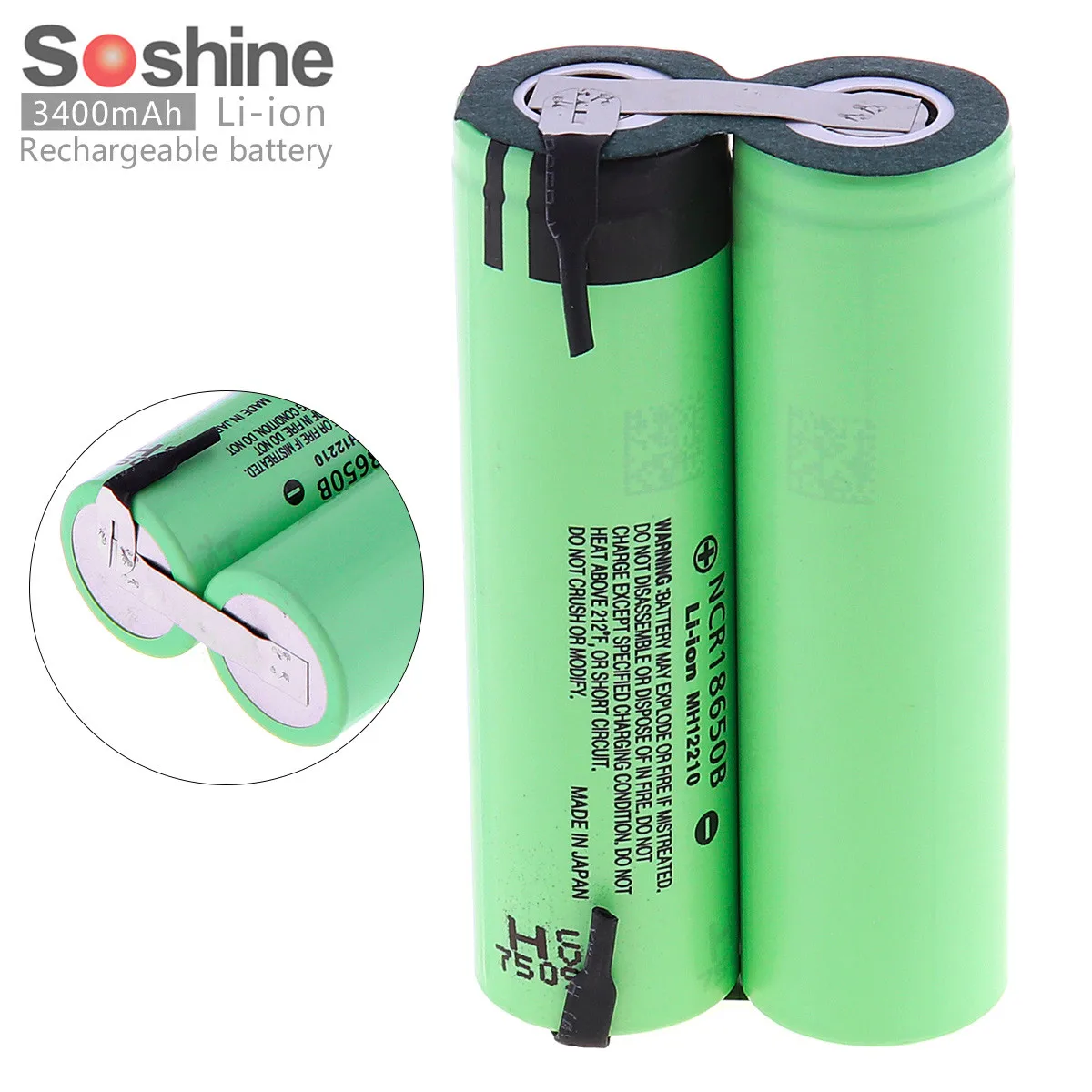 

2pcs Soshine 3400mAh 18650 Li-ion Rechargeable Battery with Nickel Sheet and Parallel Connection for Electric Screwdriver Drill