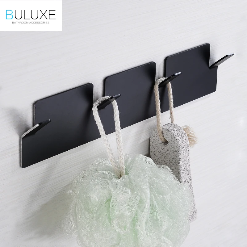 BULUXE Bathroom Self Adhesive 4 Robe Hook White and Black Wall Hanger