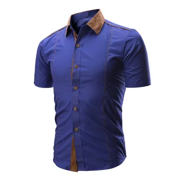 

Men's fashion 2019 new summer business solid color casual buckle collar short-sleeved lapel shirt men formal hot sale c0330