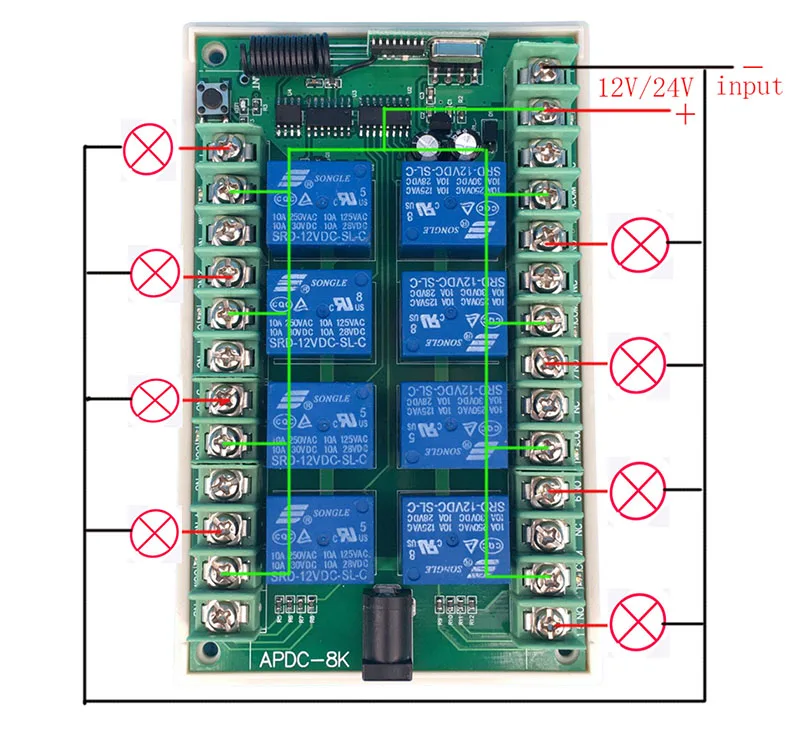 DC 12V 24V 8 CH каналов 8CH RF беспроводной пульт дистанционного управления Система дистанционного управления приемник передатчик 8CH реле 315/433 MHz