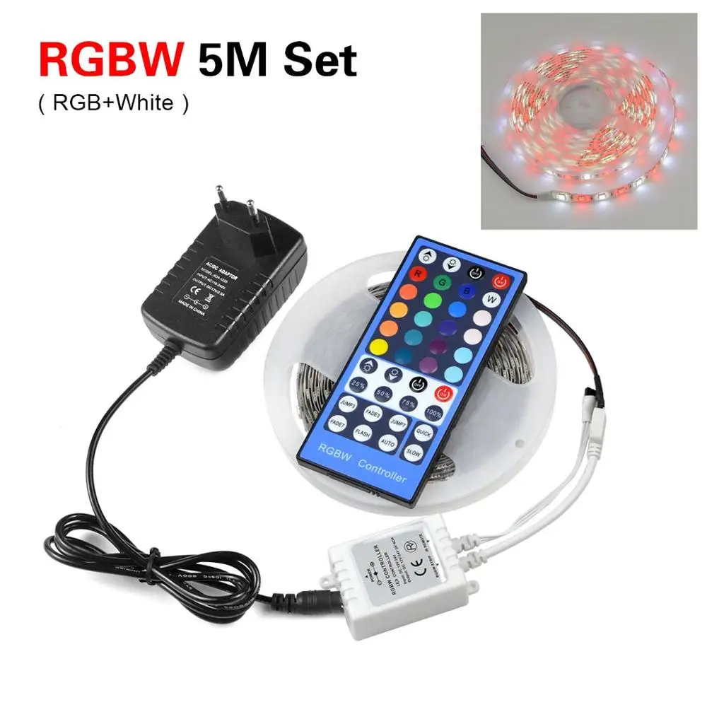 220 В 110 В Светодиодная лента светильник 5 м 10 м RGB RGBW RGBWW 5050 SMD DC 12 В гибкая лента лампа диодный пульт дистанционного управления+ адаптер 3A/5A - Испускаемый цвет: 40 keys RGBW 5M Set