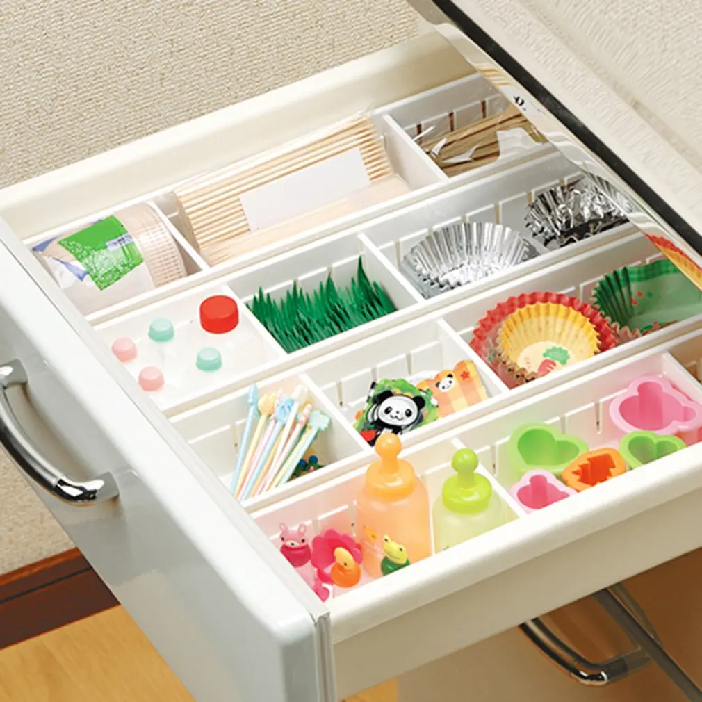 

1 Pcs Adjustable Drawer Organizer Home Kitchen Divider Makeup Tableware Storage Box 3 grid storage box