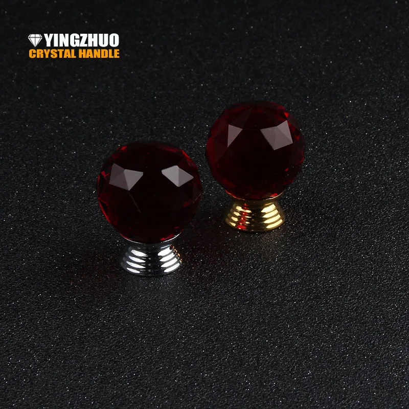 cheap 10pcs Sale Bar K9 Red 30mm Crystal Glass Ball Knob Furniture Accessories Wine Cabinet TV Cabinet Door Handle Drawer Cabinet Knob