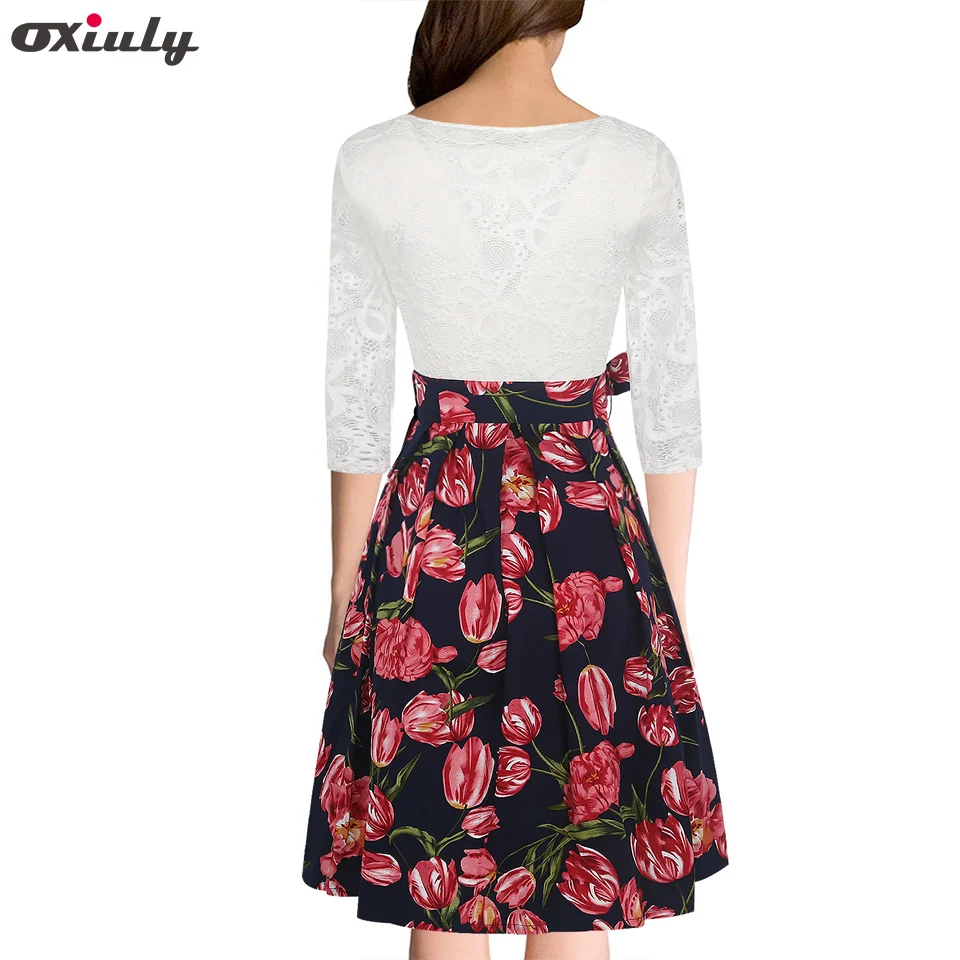 Oxiuly Цветочный принт кружевное элегантное платье пэчворк Vestidos 3/4 для девочек