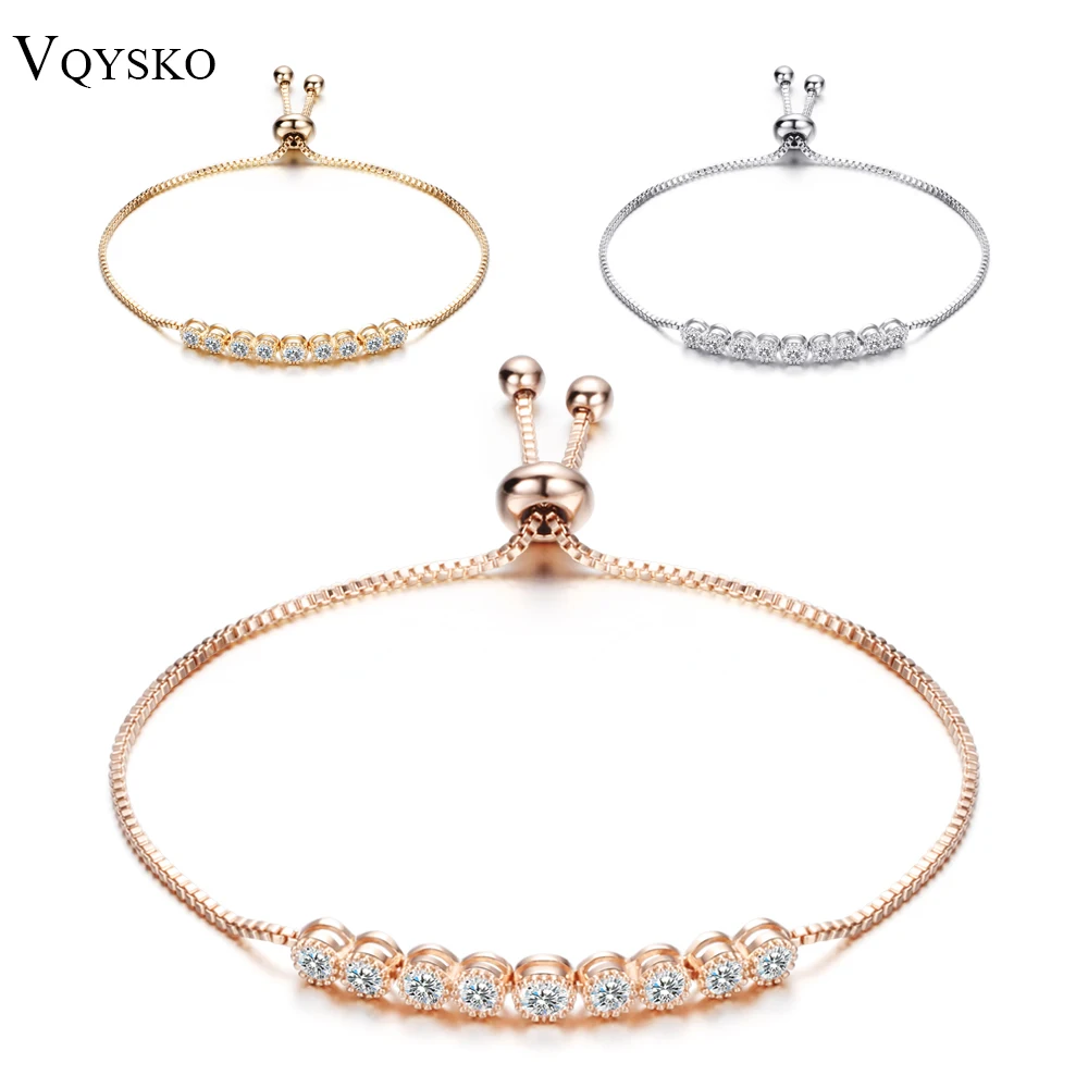 

Cake Shape Cubic Zirconia Crystal Adjustable CZ Zircon Bracelets for Women in Rose Gold Color or Silver Colors