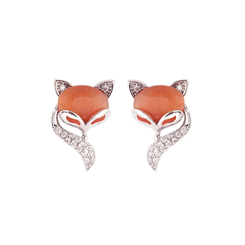 

New Micro Pave CUbic Zircon Small Fox Earrings For Women Fashion Opal Animal Stud Earrings Christmas Gift Dropshipping