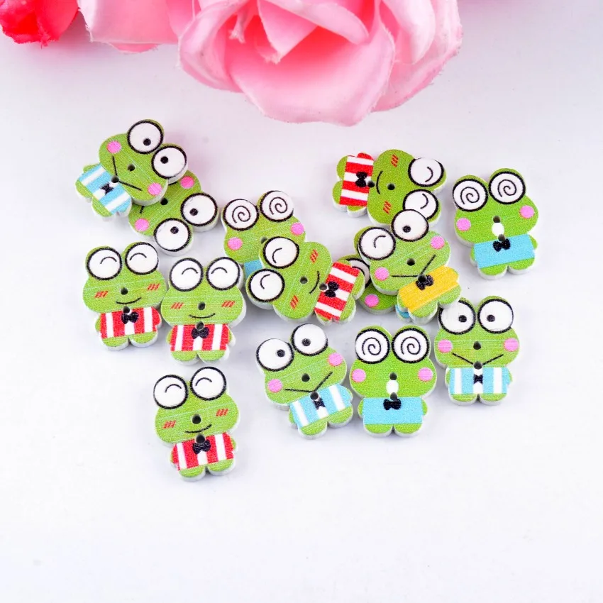

Free Shipping 10pcs Random Mixed Lovely Cartoon Frog 2 Holes Multicolor Wood Sewing Buttons Scrapbooking 21mmx16mm F0291