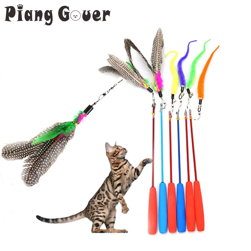 

1pcs/lot Long Extension-Type Feather Fishing Rod Cats Toys Jumping Train Aid Fun Cat Teaserr For Kitten