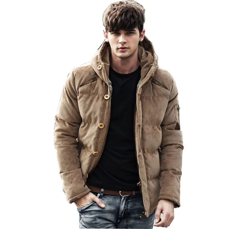 

New Winter Men Jacket Coat Fashion Warm Male Jackets Men Parka Hooded Casual Overcoat Corduroy Hood Padded