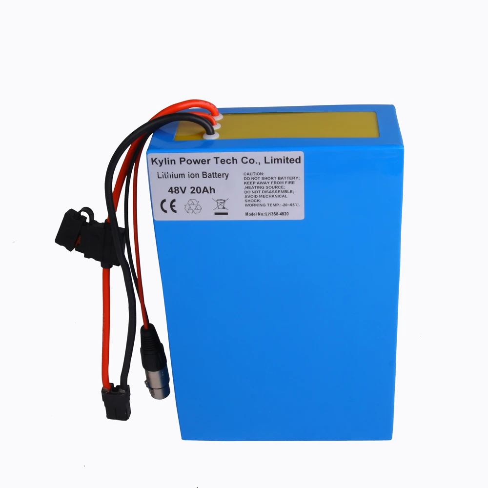 Top 48V 20AH Lithium Electric Scooter Bike Battery for Li-ion Ebike 750W 1000W E Bicycle Motor & 30A BMS 54.6V 2A Charger with fuse 3