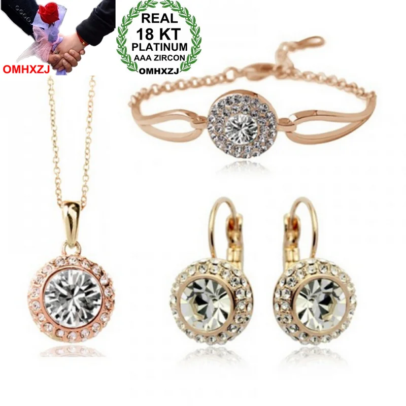 

OMHXZJ Wholesale AAA Austrian Crystal Gold 18KT Platinum Woman Bride Moon River Necklace Earrings Bracelet Jewelry Sets ST12