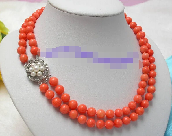 

Hot sell Noble- FREE SHIPPING>>@> A33169 8mm genuine pink coral beads necklace