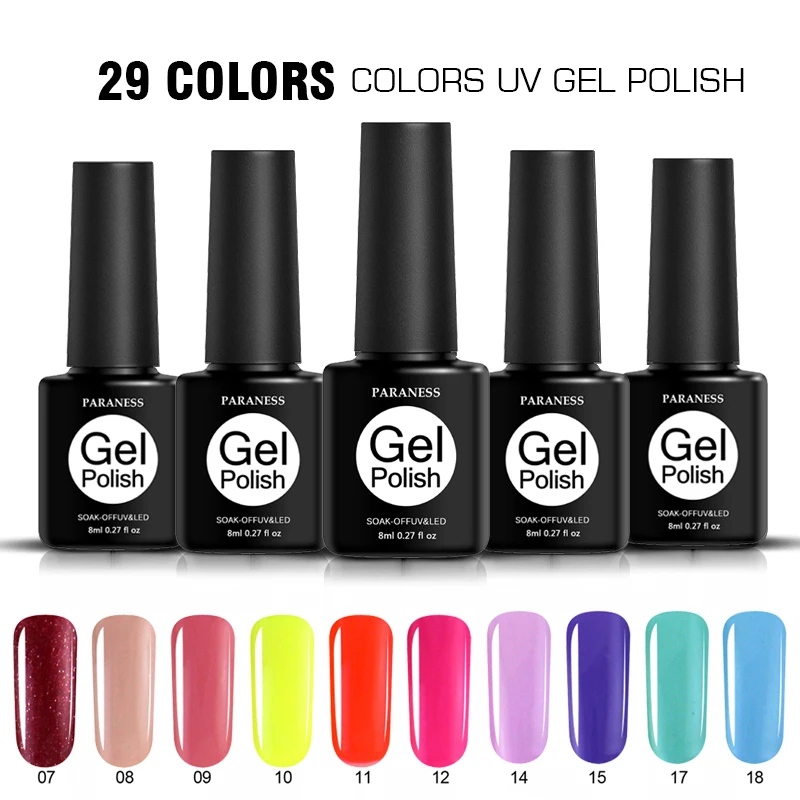 Paraness 8ml 29 Colors UV Gel Nail Polish Professional Hybrid Varnish
