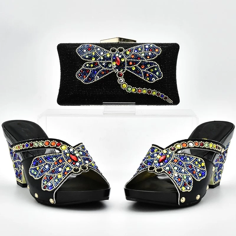 Комплект из туфель и сумочки черного цвета в африканском стиле г. Комплект из туфель и сумочки, вечерние женские сумочки и туфли в комплекте, итальянская обувь высокого качества