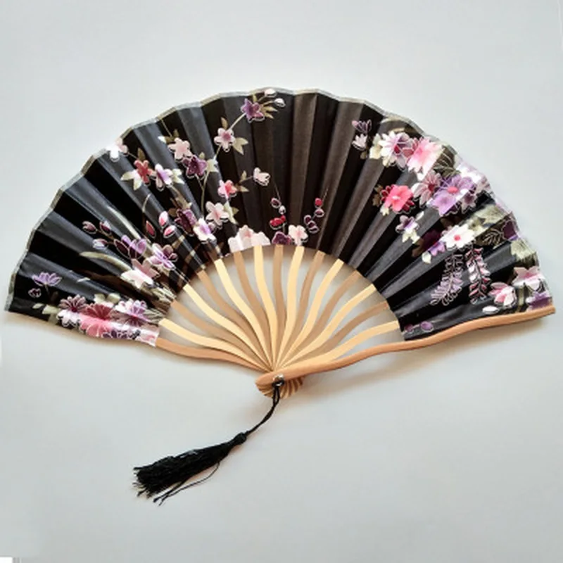 

Pattern Hand Held Fans Silk Bamboo Folding Handheld Folded for Church Wedding Hand Fan Cool Bamboo Flower Personalized