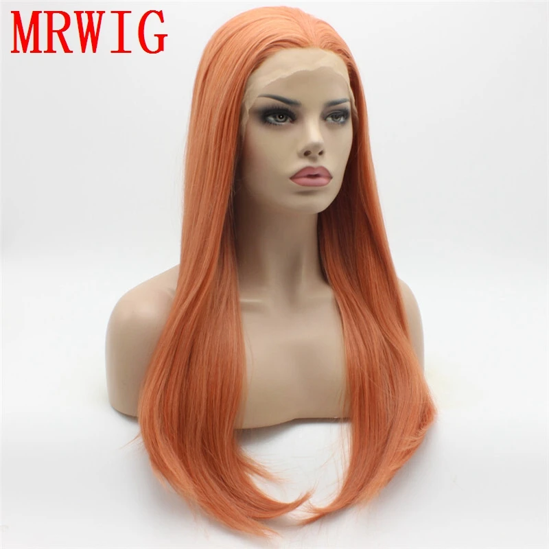 MRWIG синтетический парик на кружеве розово-оранжевые волосы Косплей бесклеевой парик на шнурке часть 45 см
