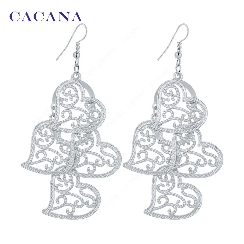 CACANA Dangle Long Earrings For Women Peach Heat Shape Hollow Bijouterie Hot Sale No.A259 A260