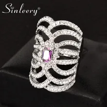 SINLEERY Brand Square Purple Crystal Hollow Long Finger Ring White Gold Color Cubic Zirconia Jewelry Anel JZ007