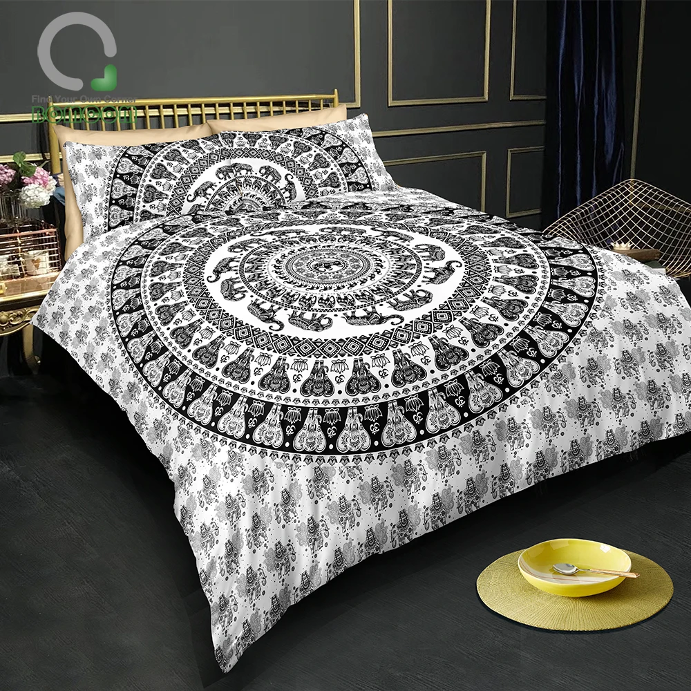 Bomcom 3d Digital Printing Round Ethnic Ornamental Elephant