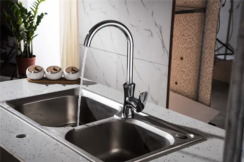 Moiio Kitchen Faucet 360 Degree Rotation Rule Shape Curved Outlet Pipe Tap Basin Plumbing Hardware Brass Sink Fauce