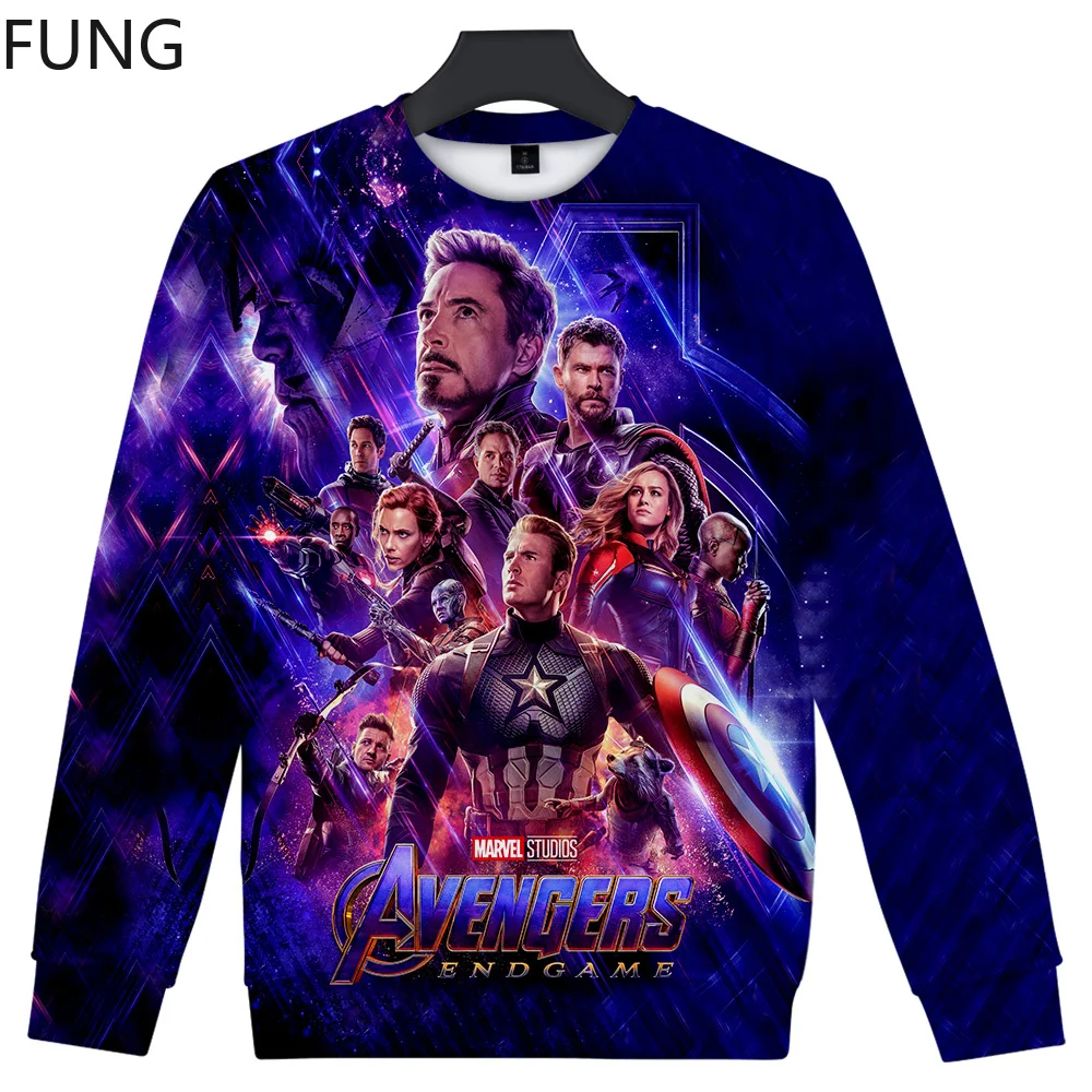 FUNG Avengers Endgame Sweatshirt Jacket Quantum Realm Cosplay Harajuku Streetwear Casual O-Neck Loose Sweatshirt Men/Women