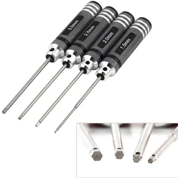 Hand Tools Microtech Halo 4pcs Hex Screw Driver Tool Kit 1.5/2.0/2.5/3.0mm Black For Rc Helicopter Plane Transmitter 
