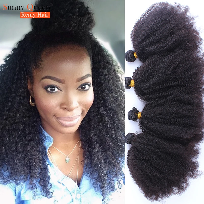 7A Mongolian Kinky Curly Hair Weave Bundles 4 Bundles Afro Kinky Curly Hair Sunny Queen Human Hair Style Kinky Curly Vrigin Hair